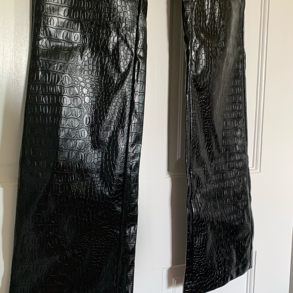 Faux Croc Leather Straight Leg Pant